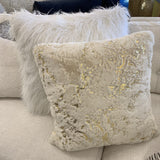 Golden Faux Fur Glow Fluffy Pillow Polyester Fabric - Black Moon With Gold Foil, 20" X 20" (1 Pillow)