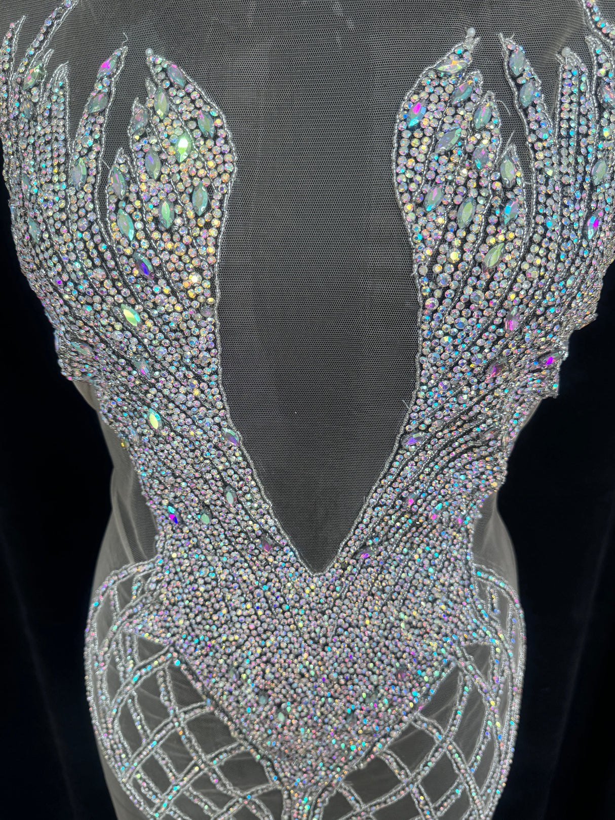Silver Iridescent Rhinestone Bodice Applique