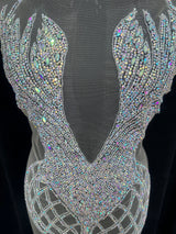 Silver Iridescent Rhinestone Bodice Applique