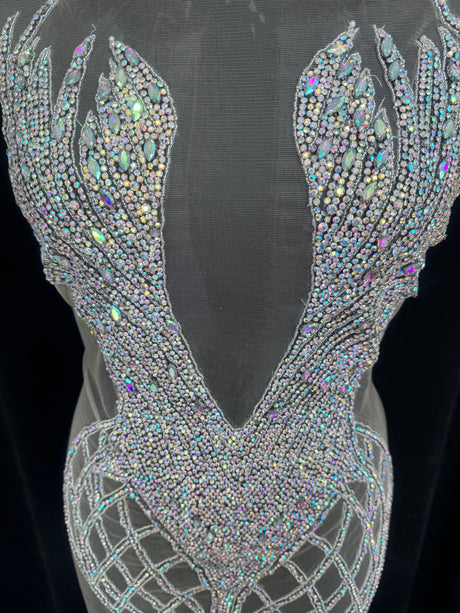 Silver Iridescent Rhinestone Bodice Applique