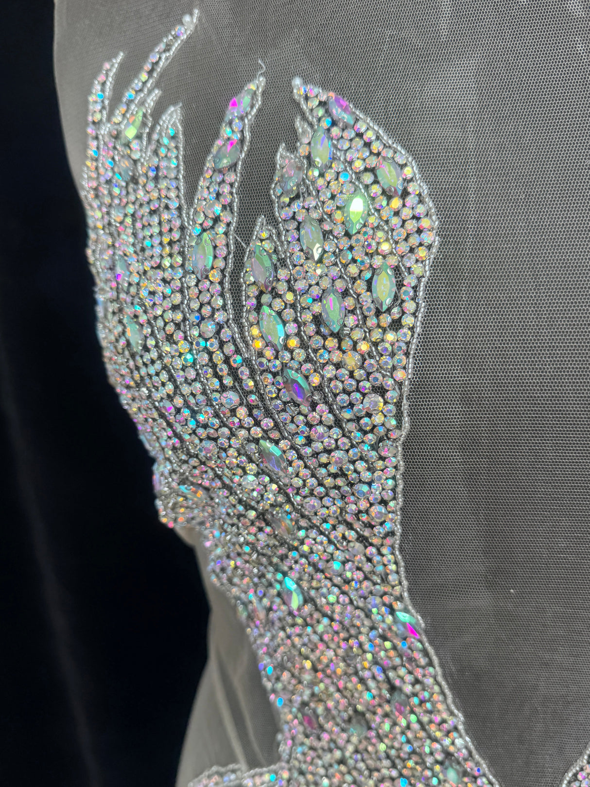 Silver Iridescent Rhinestone Bodice Applique