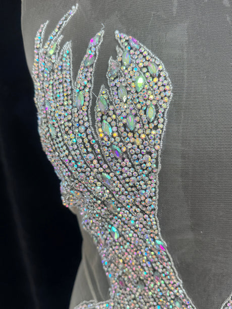 Silver Iridescent Rhinestone Bodice Applique
