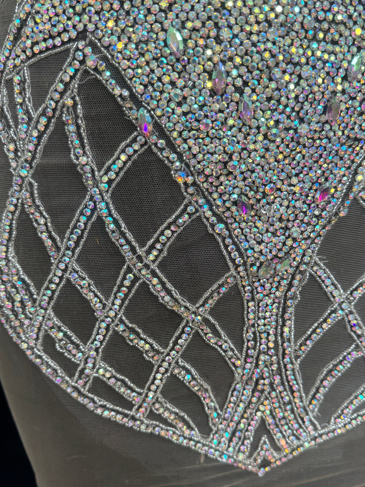 Silver Iridescent Rhinestone Bodice Applique
