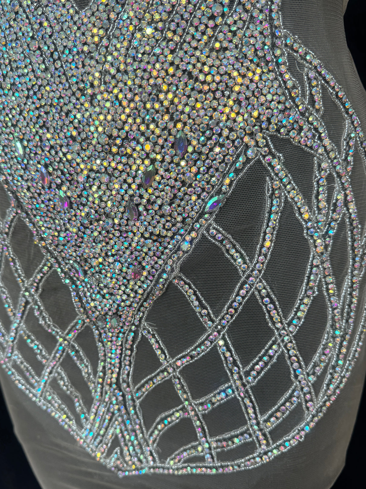 Silver Iridescent Rhinestone Bodice Applique