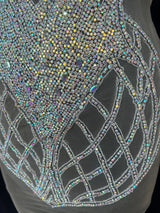 Silver Iridescent Rhinestone Bodice Applique