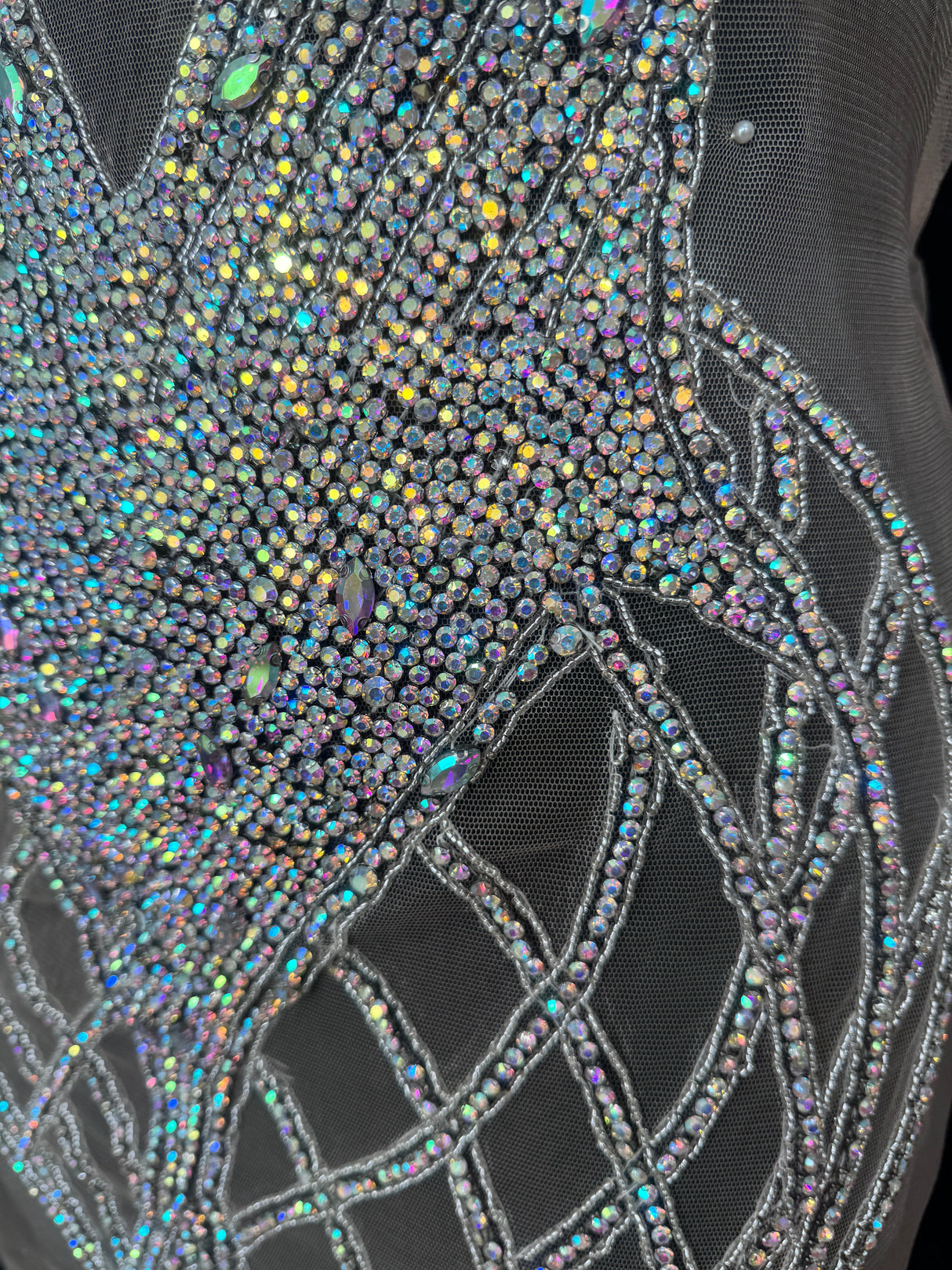 Silver Iridescent Rhinestone Bodice Applique