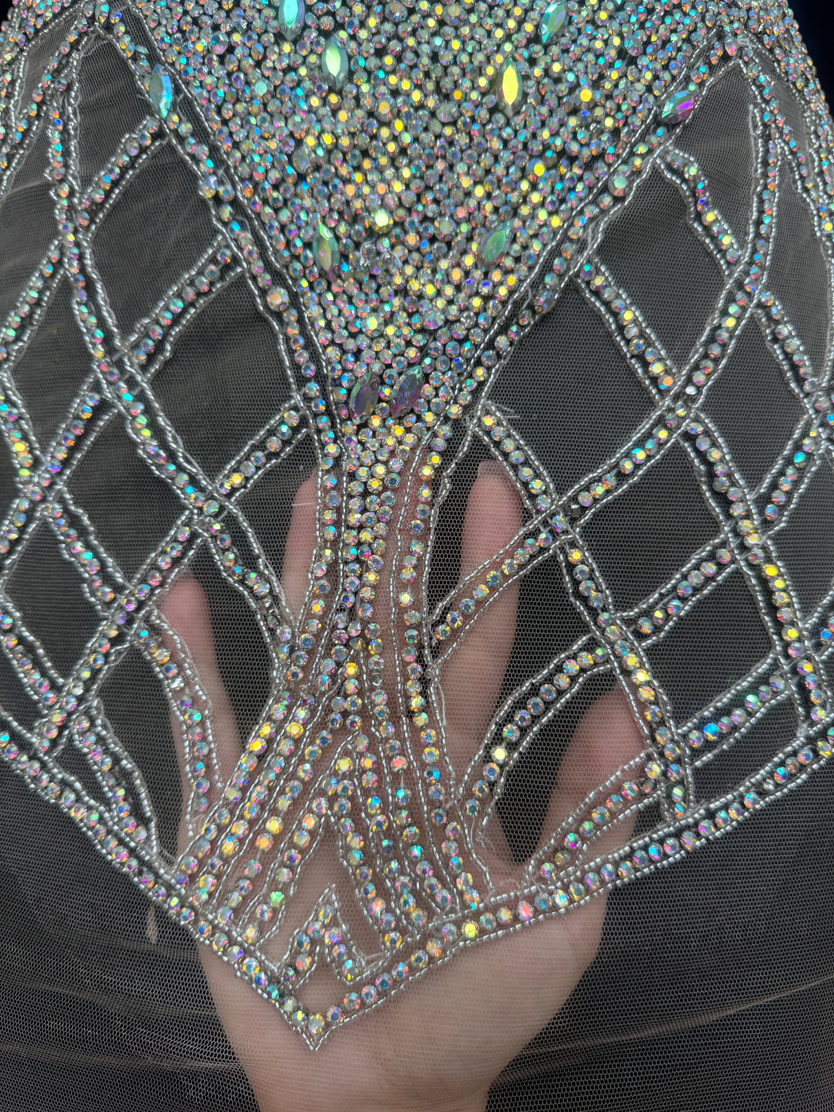 Silver Iridescent Rhinestone Bodice Applique
