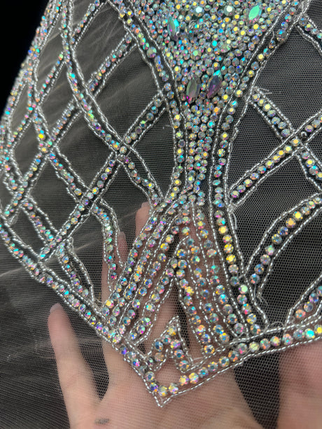 Silver Iridescent Rhinestone Bodice Applique