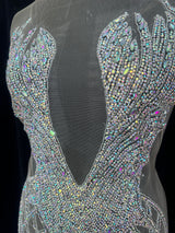 Silver Iridescent Rhinestone Bodice Applique