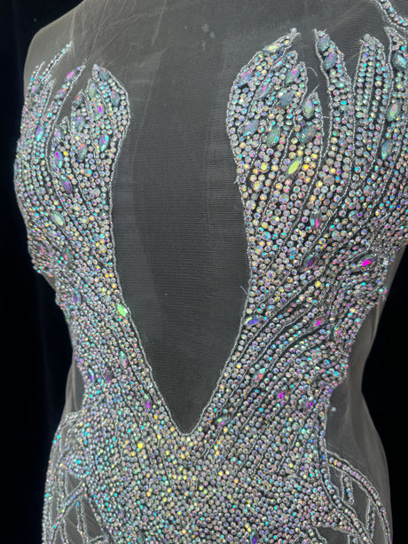 Silver Iridescent Rhinestone Bodice Applique