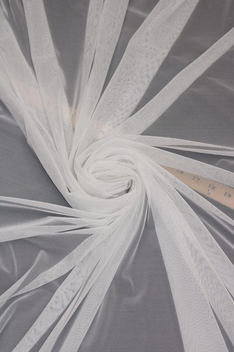 Power Mesh Nylon Spandex Fabric - White, Sheer Mesh, 60" Width (1 Yard)
