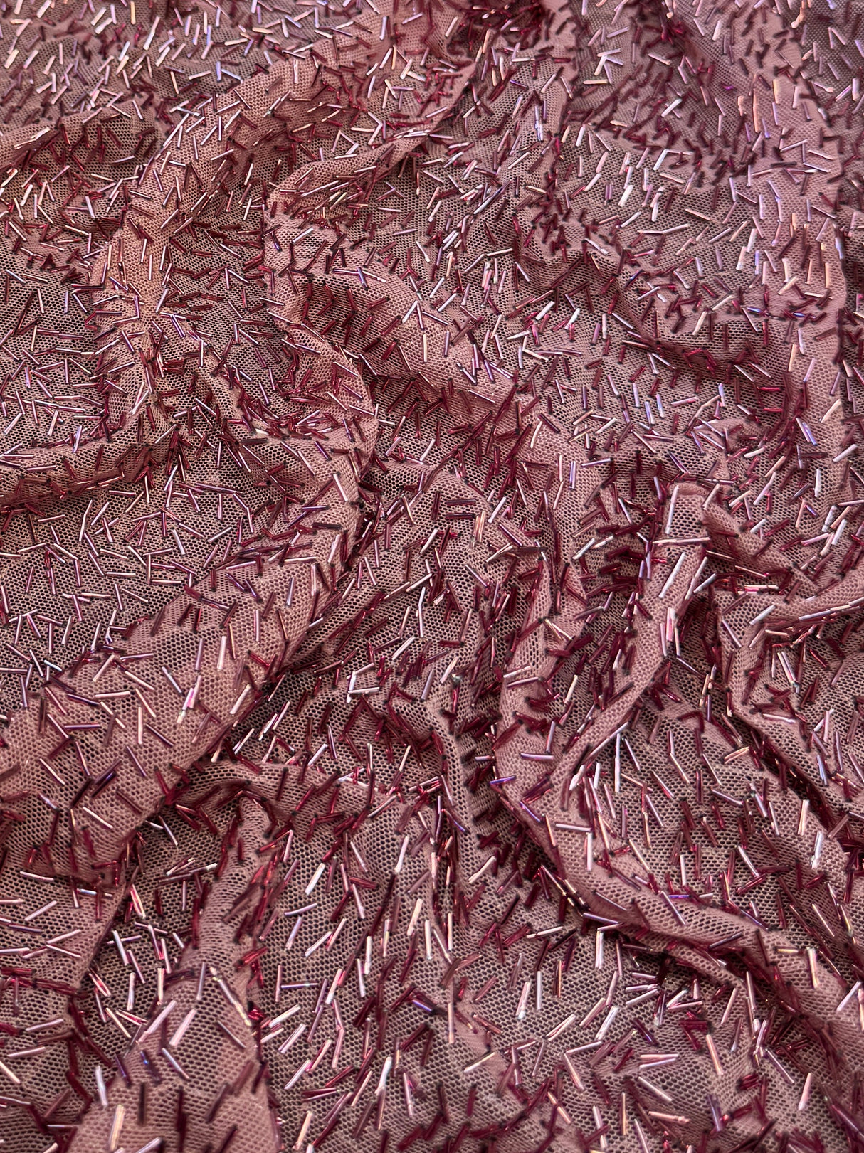 Stretch Bugle Beaded Mesh Dusty Rose