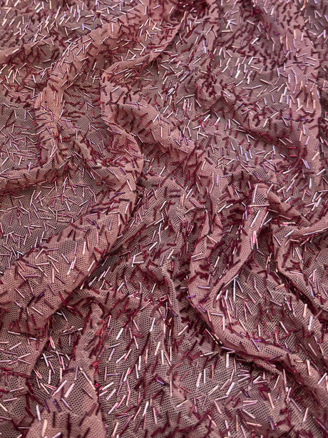 Stretch Bugle Beaded Mesh Dusty Rose