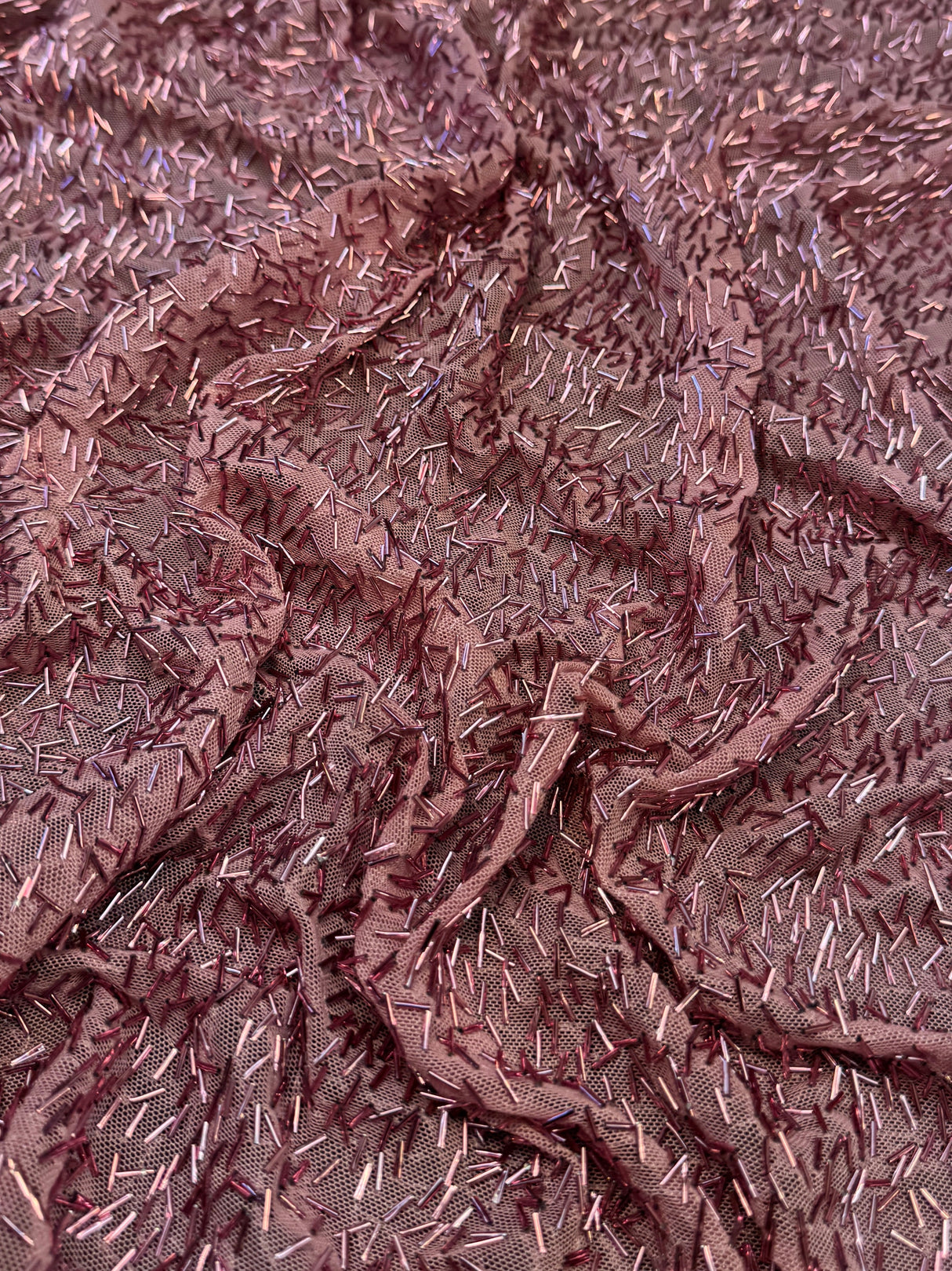 Stretch Bugle Beaded Mesh Dusty Rose