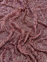 Stretch Bugle Beaded Mesh Dusty Rose