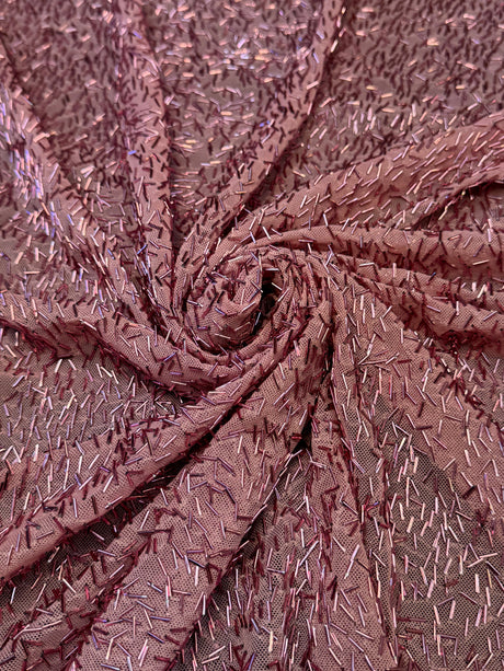 Stretch Bugle Beaded Mesh Dusty Rose