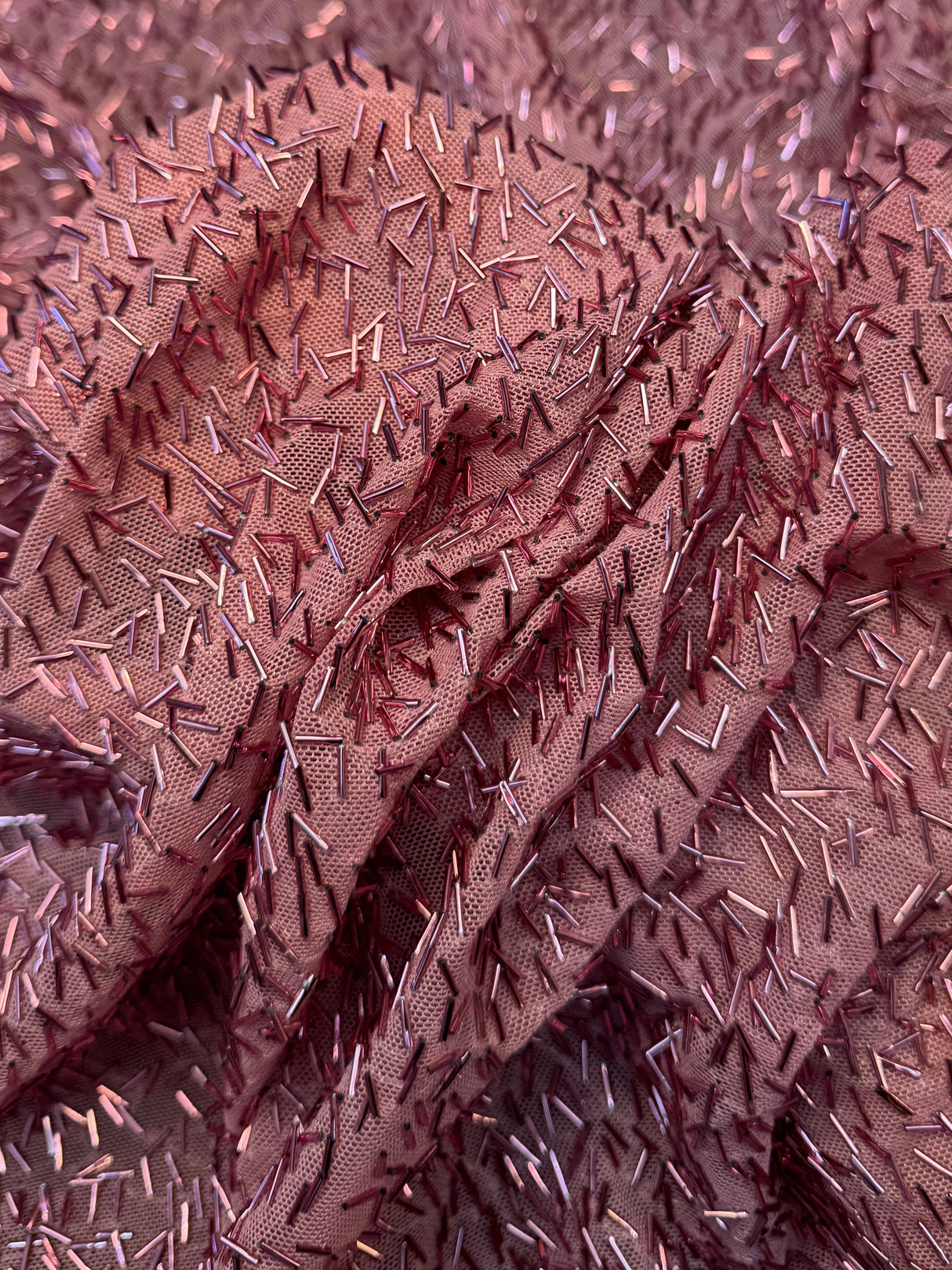 Stretch Bugle Beaded Mesh Dusty Rose