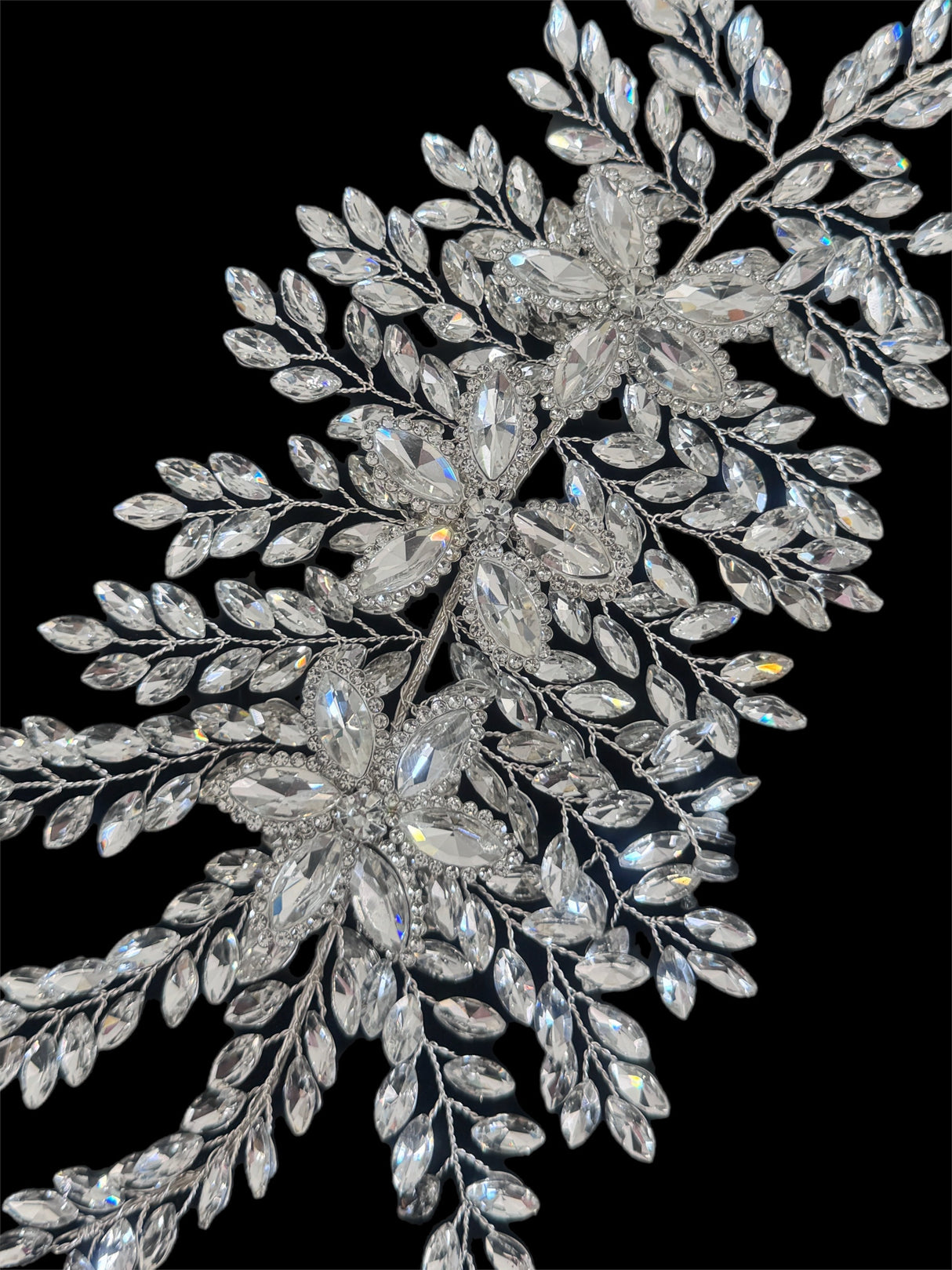 Silver Bridal Leaves Rhinestone Applique