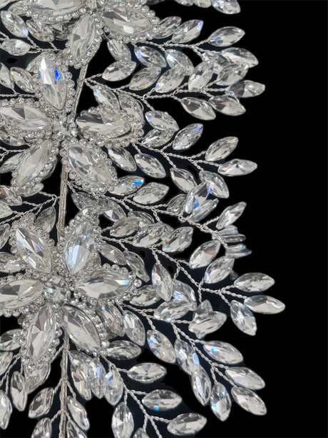 Silver Bridal Leaves Rhinestone Applique