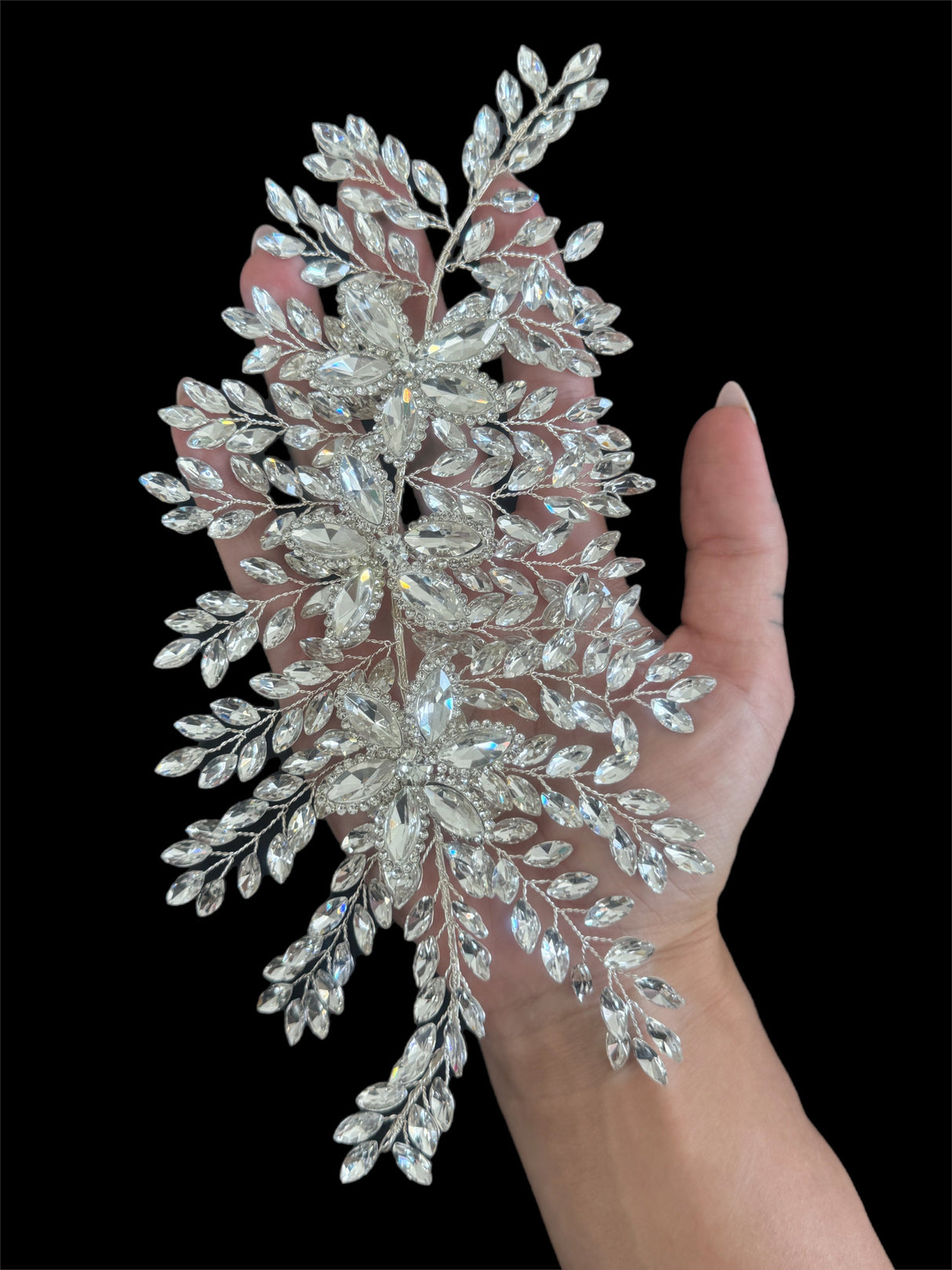Silver Bridal Leaves Rhinestone Applique