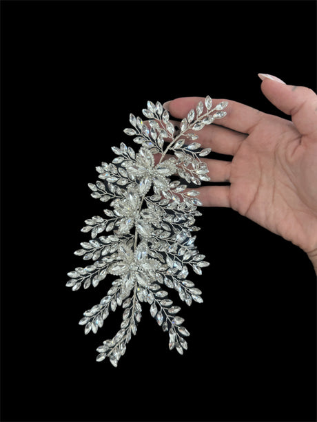 Silver Bridal Leaves Rhinestone Applique