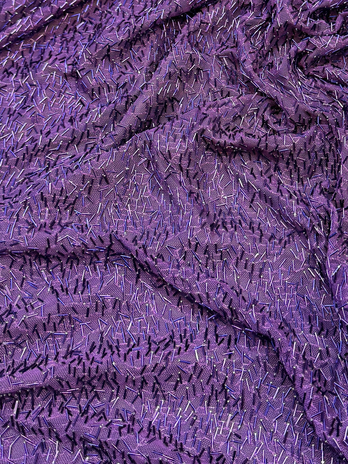 Stretch Bugle Beaded Power Mesh Purple