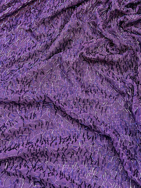 Stretch Bugle Beaded Power Mesh Purple