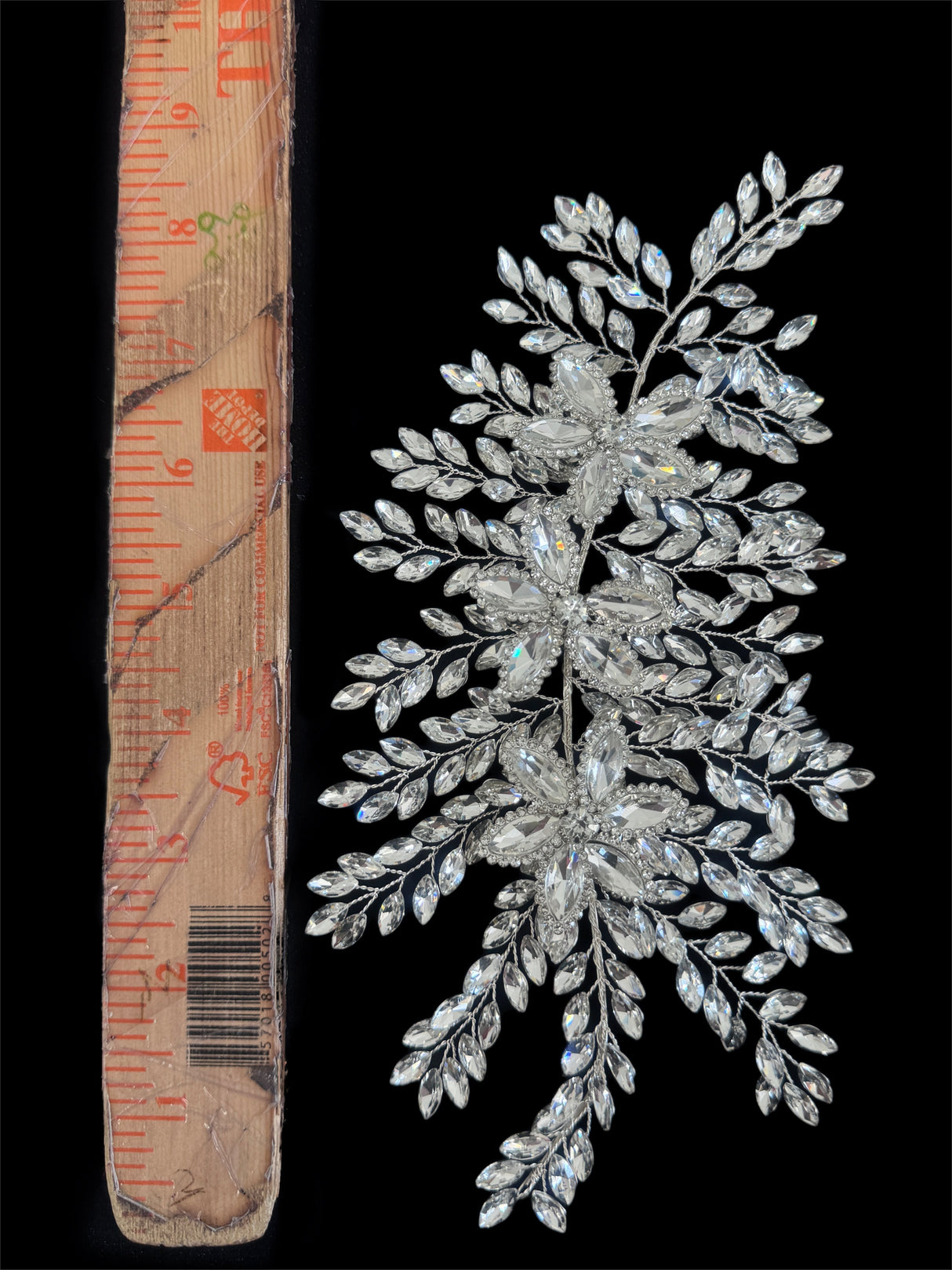 Silver Bridal Leaves Rhinestone Applique