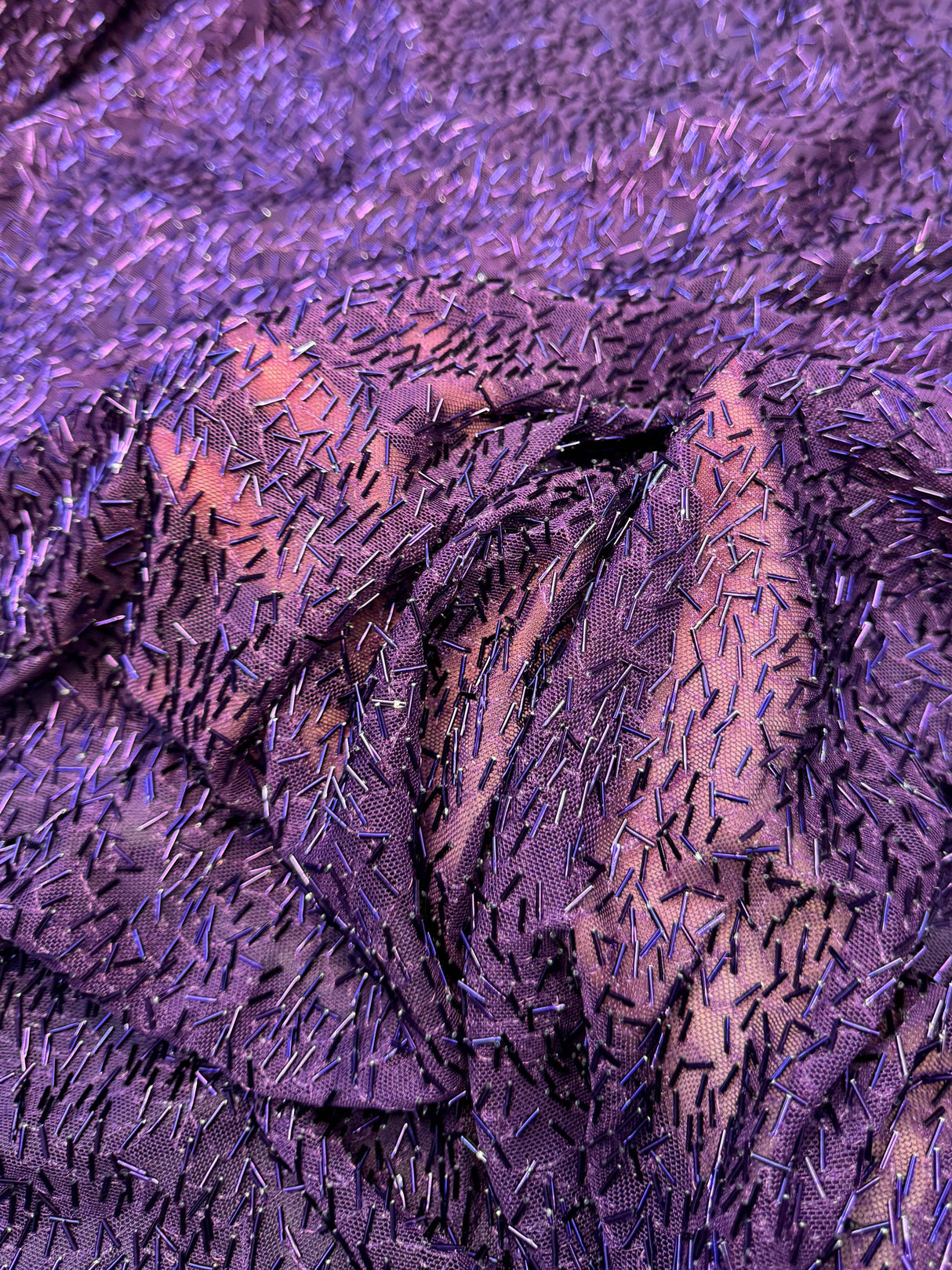 Stretch Bugle Beaded Power Mesh Purple