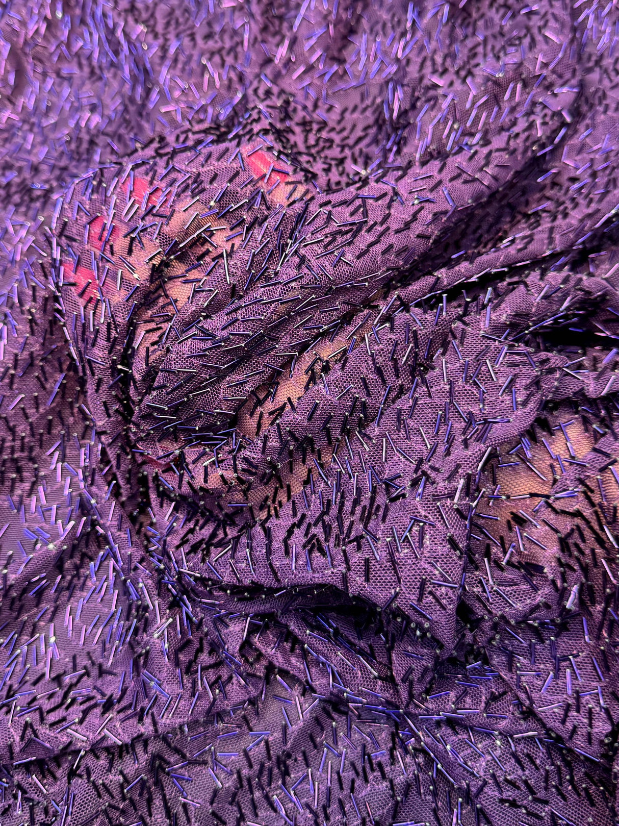 Stretch Bugle Beaded Power Mesh Purple