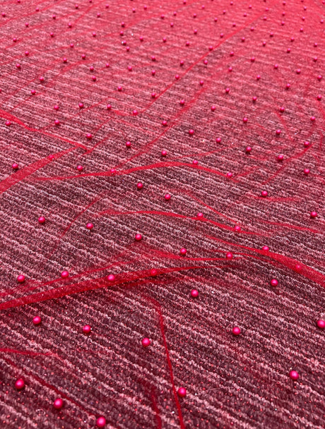 Beaded Pearl Tulle Mesh Red