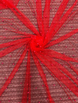 Beaded Pearl Tulle Mesh Red
