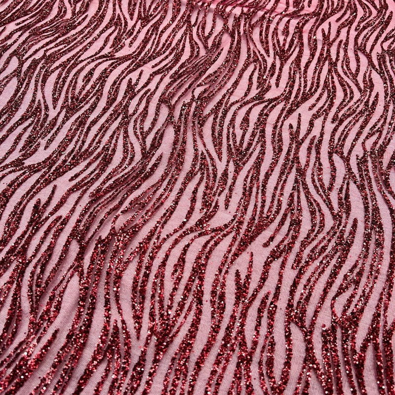 Glitter Lace on Mesh Burgundy