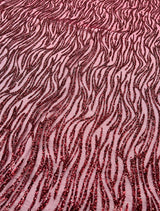 Glitter Lace on Mesh Burgundy