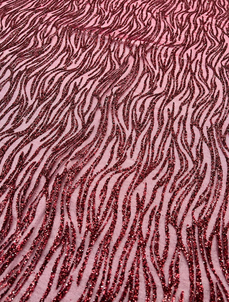 Glitter Lace on Mesh Burgundy
