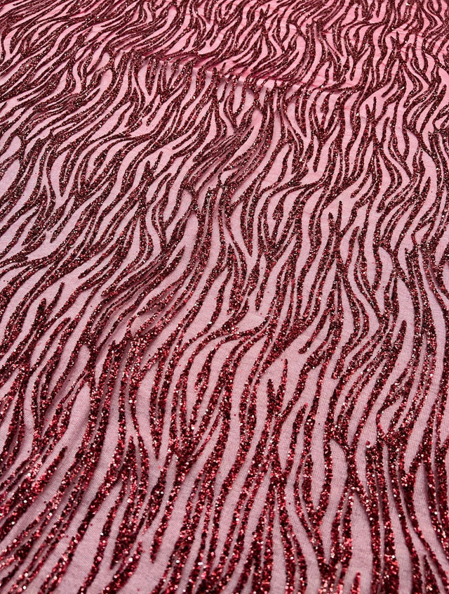 Glitter Lace on Mesh Burgundy