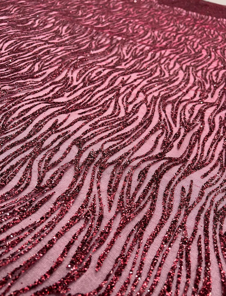 Glitter Lace on Mesh Burgundy