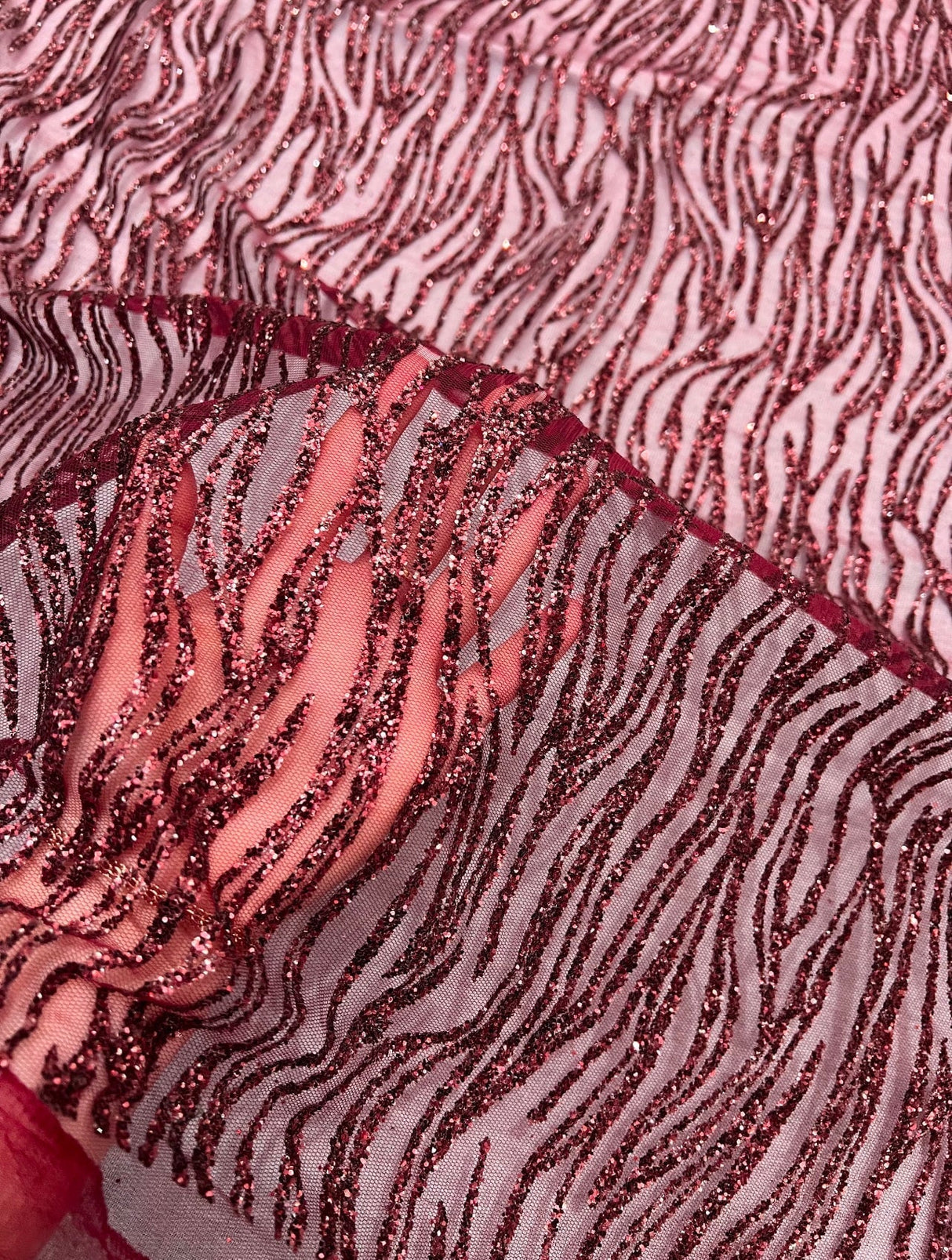Glitter Lace on Mesh Burgundy