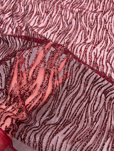 Glitter Lace on Mesh Burgundy