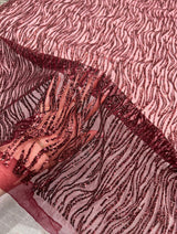 Glitter Lace on Mesh Burgundy