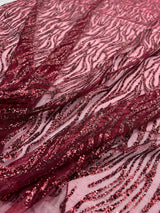Glitter Lace on Mesh Burgundy
