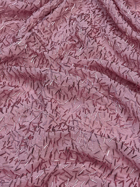 Stretch Bugle Beaded Mesh Blush Pink