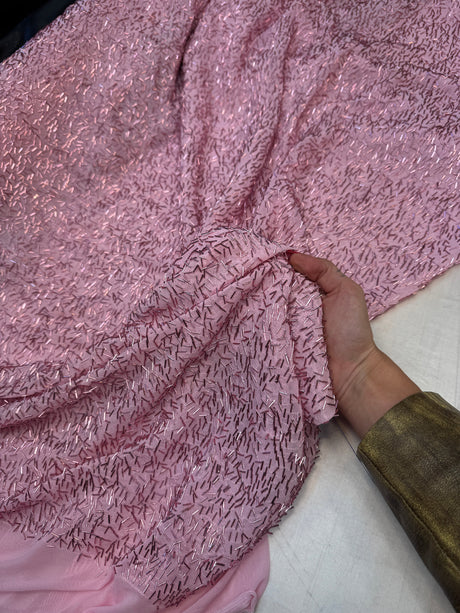 Stretch Bugle Beaded Mesh Blush Pink