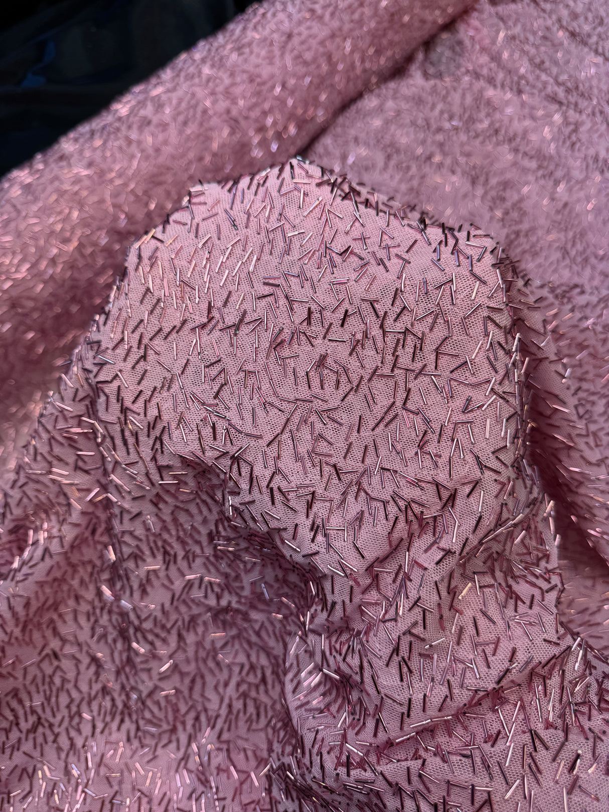 Stretch Bugle Beaded Mesh Blush Pink