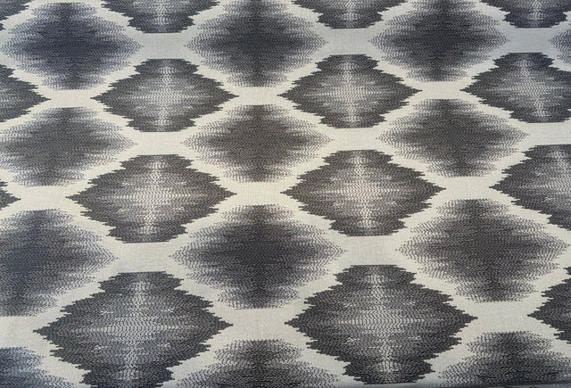 Obli Circles Polyester Fabric - Charcoal Gray Reversible Geometric Diamond Pattern, 62" Width (1 Yard)
