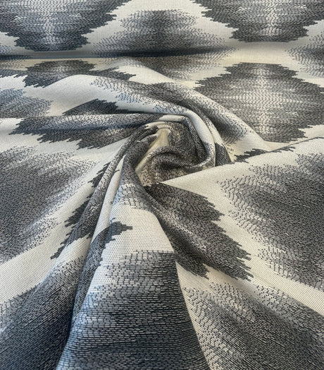 Obli Circles Polyester Fabric - Charcoal Gray Reversible Geometric Diamond Pattern, 62" Width (1 Yard)