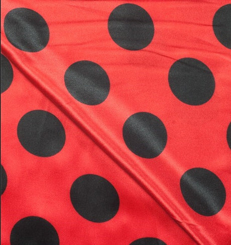 1/2″ half inch Black Polka Dot on Red Background Satin Fabric