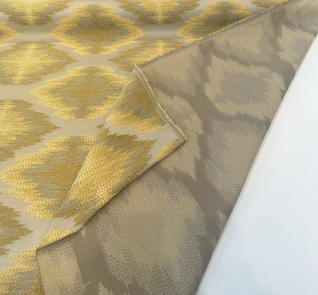 Obli Golden Geige Reversible Heavy Chenille Upholstery Fabric - Golden Beige Geometric Pattern, 62" Width (1 Yard)