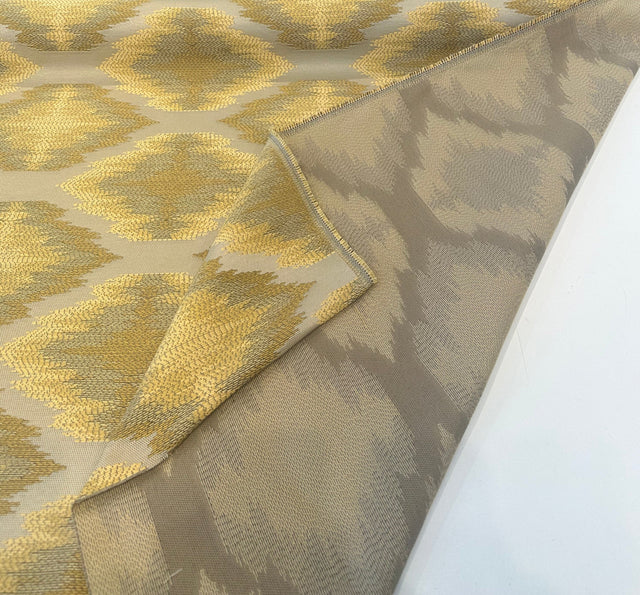 Obli Golden Geige Reversible Heavy Chenille Upholstery Fabric - Golden Beige Geometric Pattern, 62" Width (1 Yard)