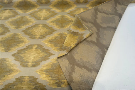 Obli Golden Geige Reversible Heavy Chenille Upholstery Fabric - Golden Beige Geometric Pattern, 62" Width (1 Yard)